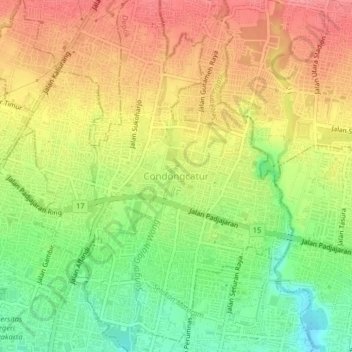 Topografisk kort Condong Catur, højde, terræn