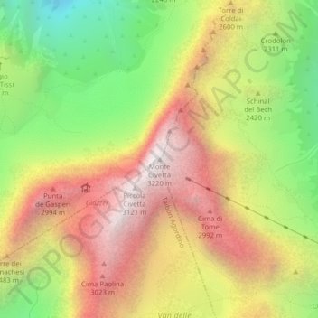 Topografisk kort Monte Civetta, højde, terræn