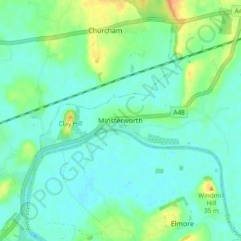 Topografisk kort Minsterworth, højde, terræn