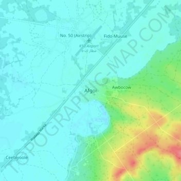 Topografisk kort Afgoi, højde, terræn