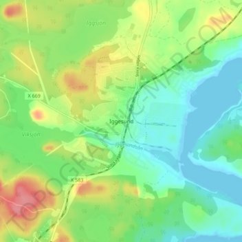 Topografisk kort Iggesund, højde, terræn