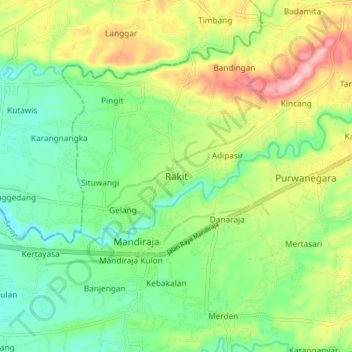 Topografisk kort Rakit, højde, terræn