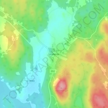 Topografisk kort Undenäs, højde, terræn