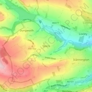 Topografisk kort Storrs, højde, terræn