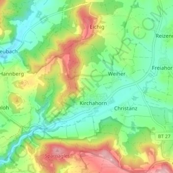 Topografisk kort Dentlein, højde, terræn