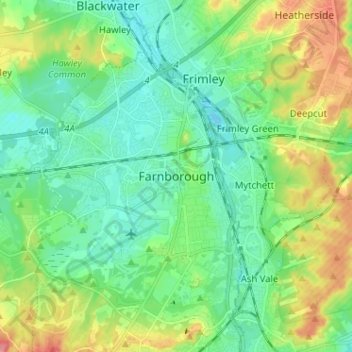 Topografisk kort Farnborough, højde, terræn