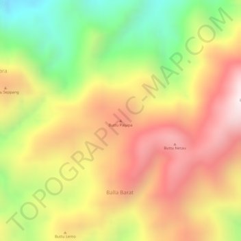 Topografisk kort Buttu Pasapa, højde, terræn