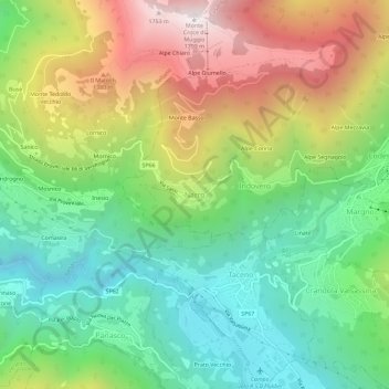 Topografisk kort Narro, højde, terræn
