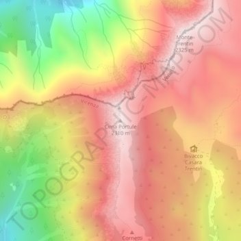 Topografisk kort Cima Portule, højde, terræn