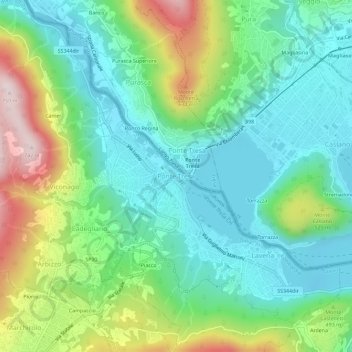 Topografisk kort Ponte Tresa, højde, terræn
