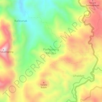 Topografisk kort Pamoseang Pangga, højde, terræn