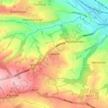 Topografisk kort Overton, højde, terræn