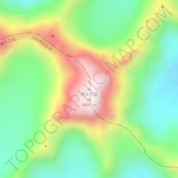 Topografisk kort 托木尔提峰, højde, terræn