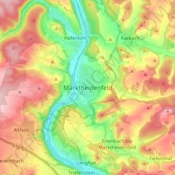 Topografisk kort Marktheidenfeld, højde, terræn