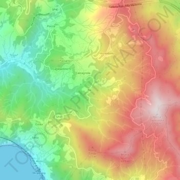 Topografisk kort Tarì, højde, terræn