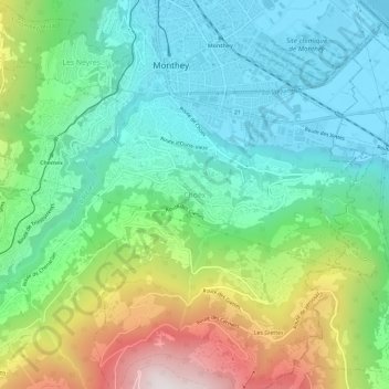 Topografisk kort Choëx, højde, terræn