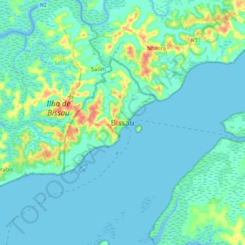 Topografisk kort Bissau, højde, terræn