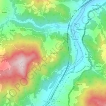 Topografisk kort Ossella, højde, terræn