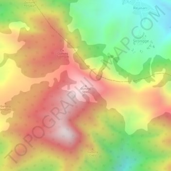 Topografisk kort Gunung Sewu, højde, terræn