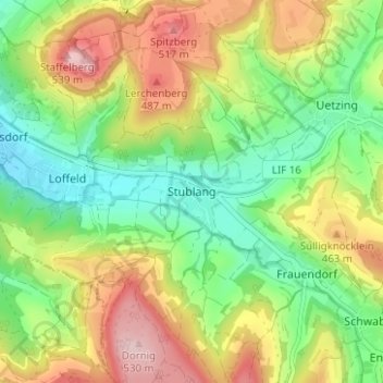 Topografisk kort Stublang, højde, terræn