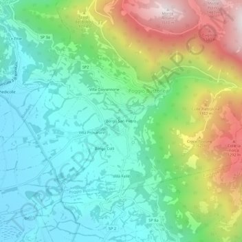 Topografisk kort Borgo San Pietro, højde, terræn