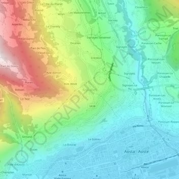 Topografisk kort Arpuilles, højde, terræn