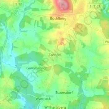 Topografisk kort Tannöd, højde, terræn