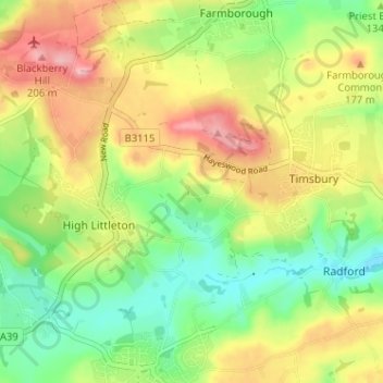 Topografisk kort Amesbury, højde, terræn