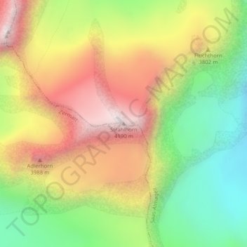 Topografisk kort Strahlhorn, højde, terræn