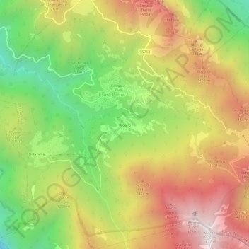 Topografisk kort Bigallo, højde, terræn