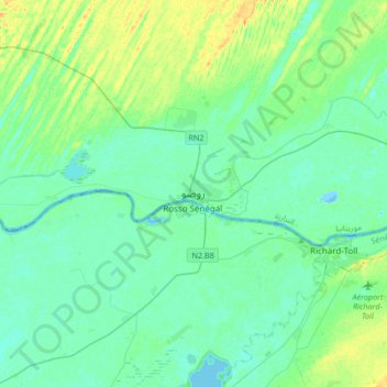 Topografisk kort Rosso, højde, terræn