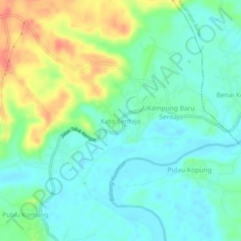 Topografisk kort Koto Sentajo, højde, terræn
