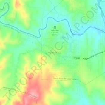 Topografisk kort Santa Mónica, højde, terræn