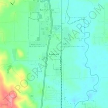 Topografisk kort Brookmoor, højde, terræn