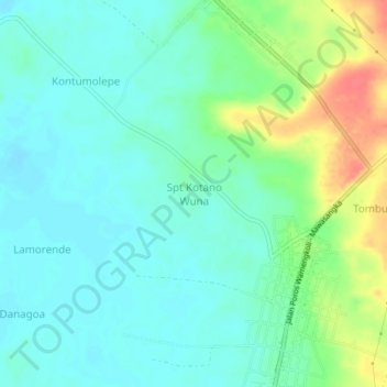 Topografisk kort Spt Kotano Wuna, højde, terræn