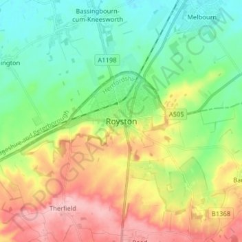 Topografisk kort Royston, højde, terræn