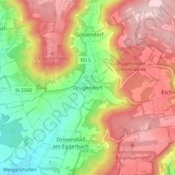 Topografisk kort Drügendorf, højde, terræn