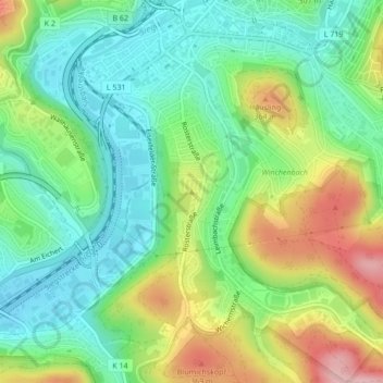 Topografisk kort Rosterberg, højde, terræn
