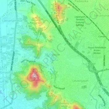 Topografisk kort Cibeber, højde, terræn