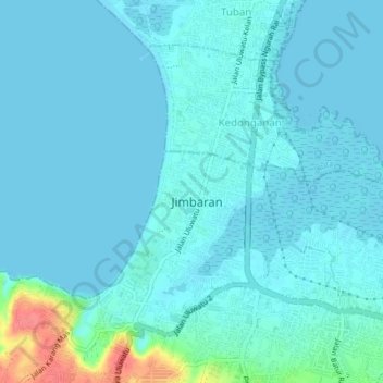 Topografisk kort Jimbaran, højde, terræn