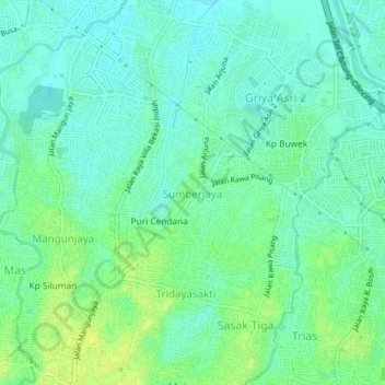Topografisk kort Sumberjaya, højde, terræn