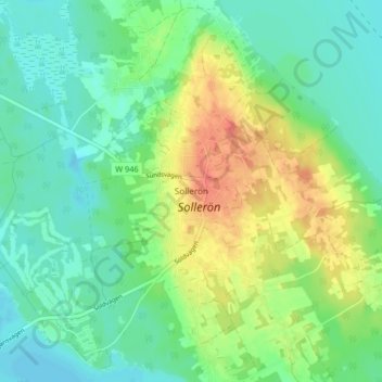 Topografisk kort Sollerön, højde, terræn