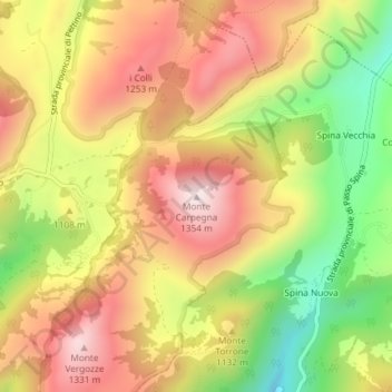 Topografisk kort Monte Carpegna, højde, terræn