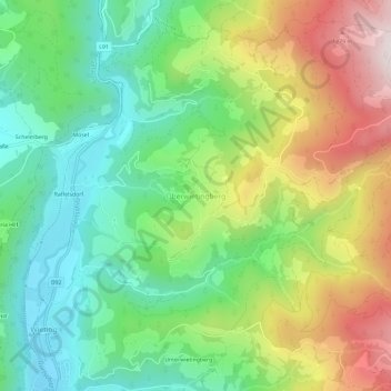 Topografisk kort Oberwietingberg, højde, terræn