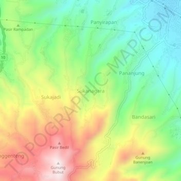 Topografisk kort Sukanagara, højde, terræn