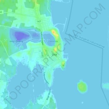Topografisk kort Slite, højde, terræn