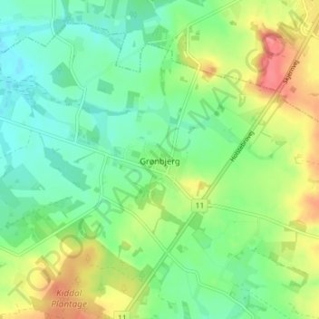 Topografisk kort Grønbjerg, højde, terræn