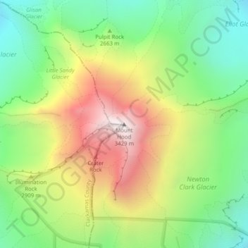 Topografisk kort Mount Hood, højde, terræn