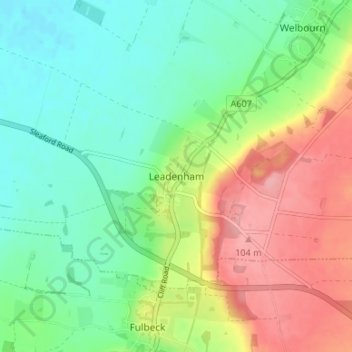 Topografisk kort Leadenham, højde, terræn