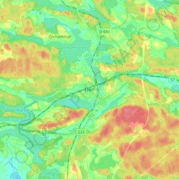Topografisk kort Flen, højde, terræn